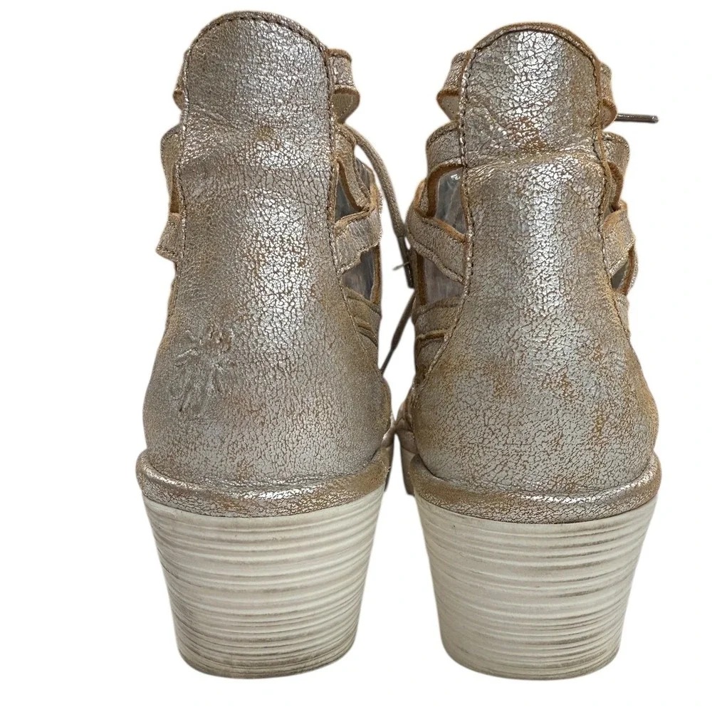 FLY LONDON Silver Metallic Lace Up Wedge Gladiator Sandals Size 39
